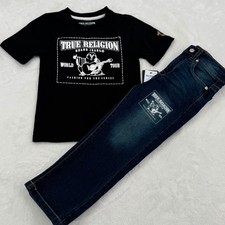 New True Religion Kids Black T Shirt Jeans Outfit Set, Youth Size Small/4