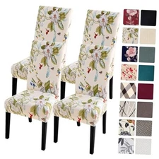  Chair Covers Slipcovers Set of 4, Spandex Super Fit 4 per set Beige+flowers