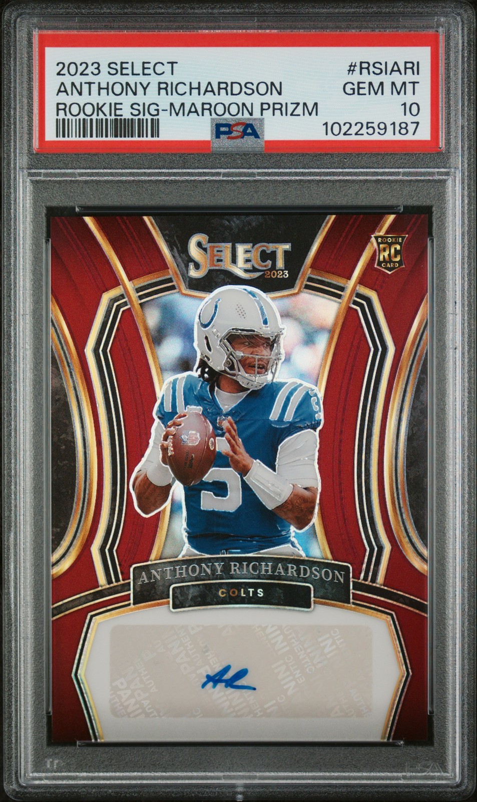 Anthony Richardson Panini Select Rookie Signatures #RSIARI Maroon Prizm