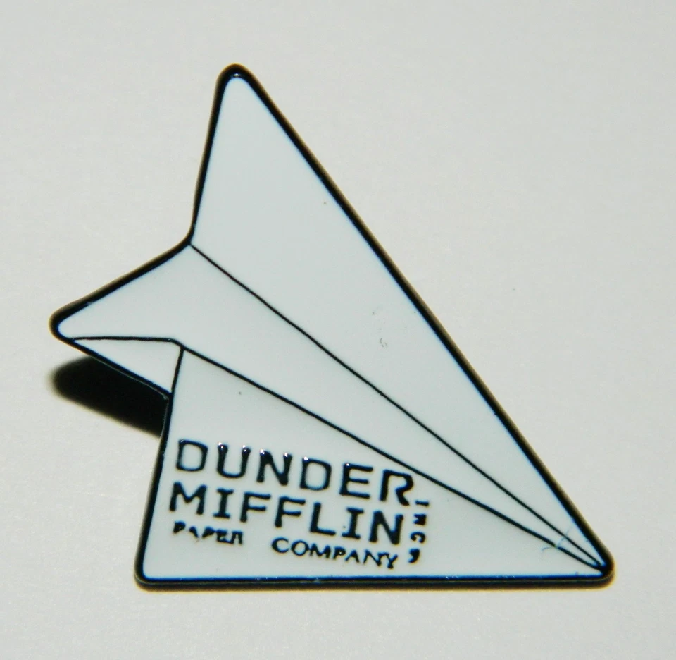 The Office TV Series Dunder Mifflin Paper Airplane Logo Metal Enamel Pin UNUSED