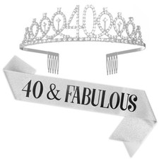40th Birthday Sash and Tiara for Women, 40 Fabulous Birthday Sash and Crown...