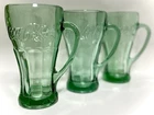 3 Vintage Coca-Cola Bottle Green Glass Mugs, Hobble Skirt, Handle, ca. 60s 14oz