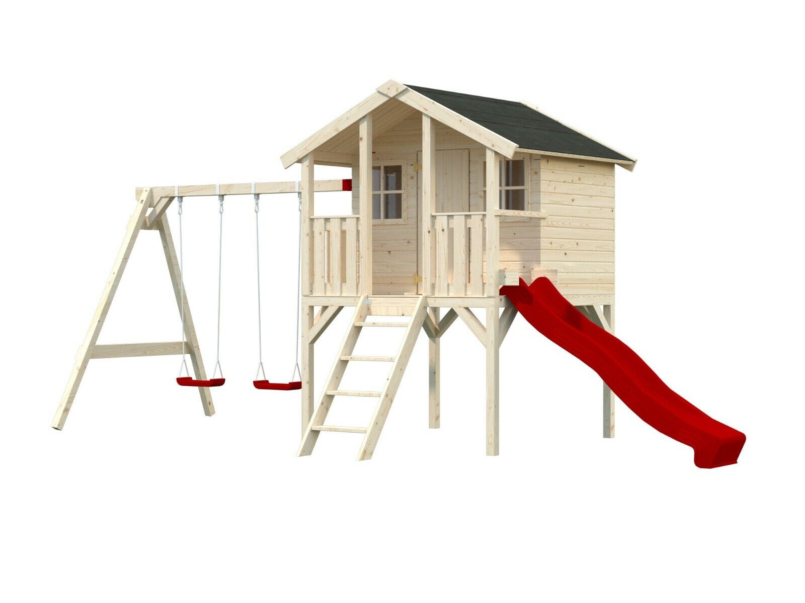 Kinderspielhaus Toby Schaukel WASSERRUTSCHE Gartenhaus Stelzenhaus Holz Tobi