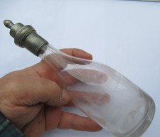 ANCIEN BIBERON verre soufflé ETAIN fêlé XIX eme ART POPULAIRE FEEDING BOTTLE