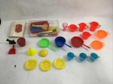 Dollhouse Kitchenware  Utensils Mixed Set of 30 Multicolor Plastic Vintage
