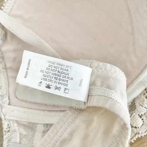 Pleasure State Push Up Bra Sz 10C Beige Floral Lace Underwire Padded Rhinestone - Picture 9 of 9