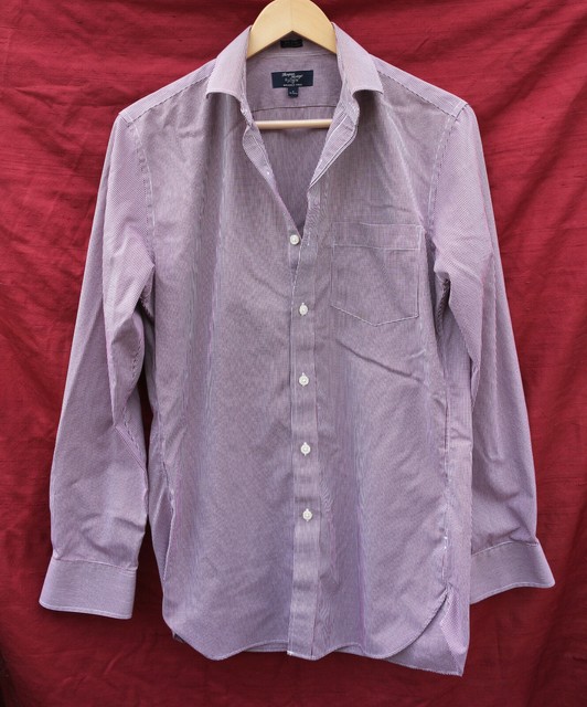 J.CREW small 80's 2ply wrinkle free maroon & white CHECK buttoned