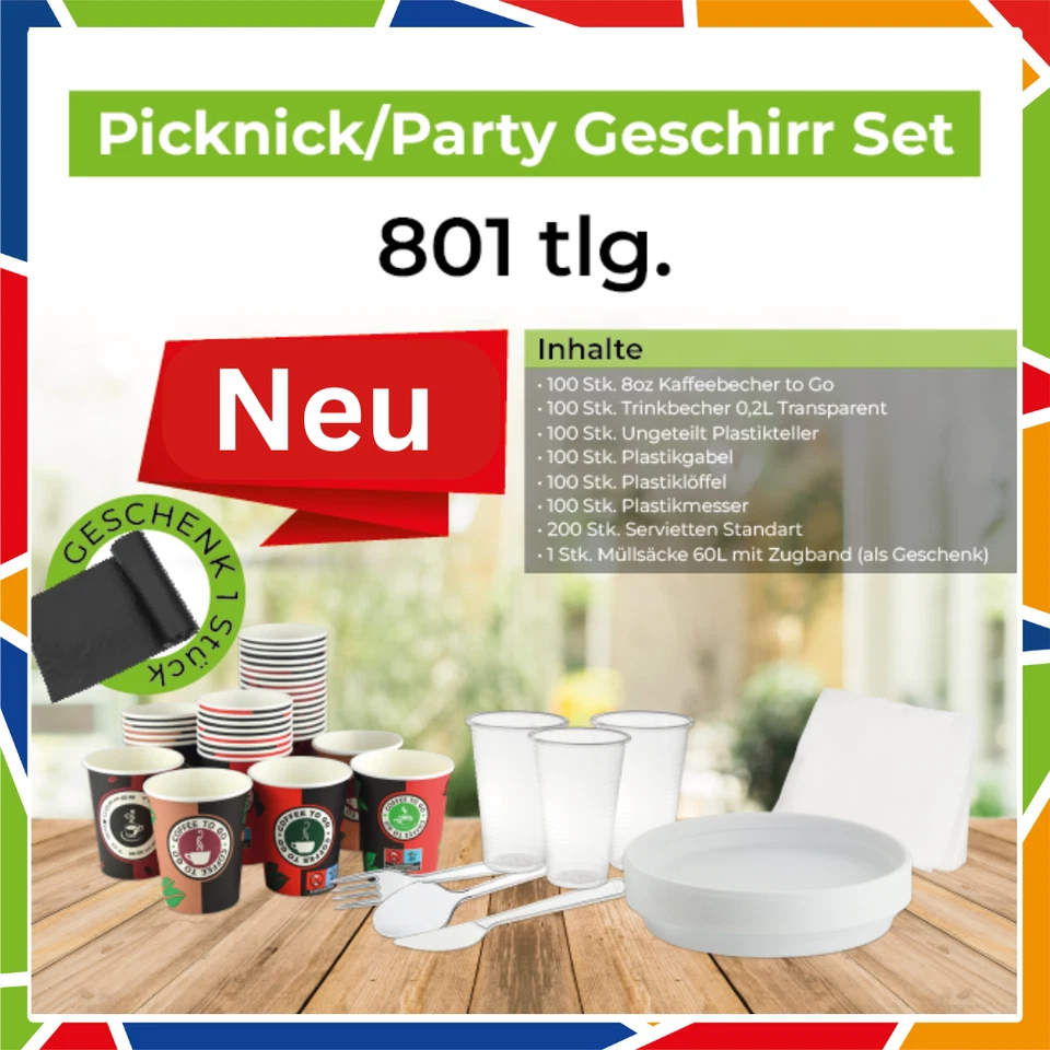 DayBays 801 Teilig Einweg Picknick Party Geschirrset Plastik Besteck Set Teller - Bild 3 von 4