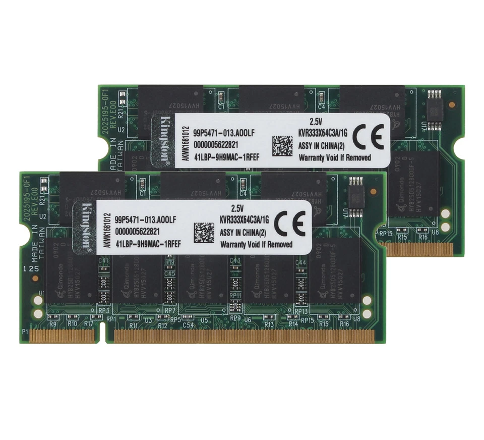 2GB (2x 1GB) Kingston RAM PC-2700 2Rx8 Laptop Memory SODIMM Intel CPU DDR 333Mhz - Image 2 of 4