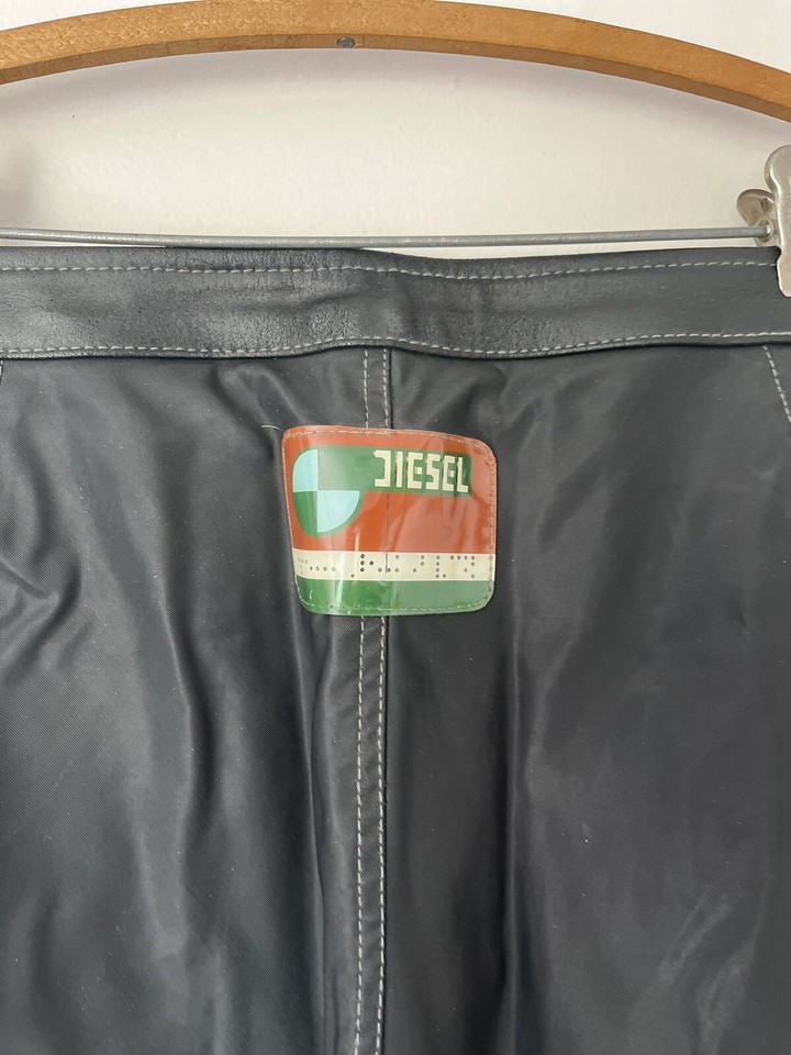 DIESEL Distressed Leather/Cotton Biker Pants Black Adult Size M 32x28