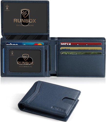Billeteras para hombre 15 portatarjetas delgado cuero RFID 2 ventanas de identificación con caja de regalo para hombre A - Imagen 24 de 34