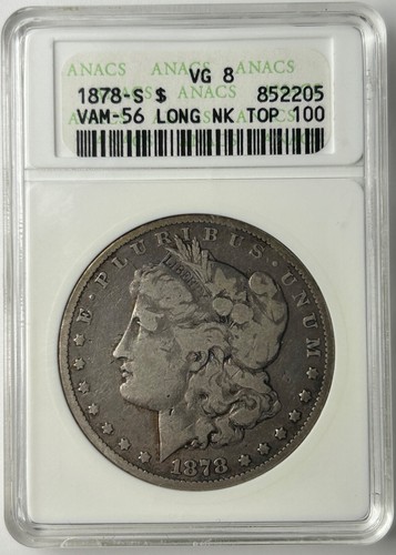 1878 S Morgan Silver Dollar ANACS VG8 VAM-56 Long Nock Top 100 Old Soapbox
