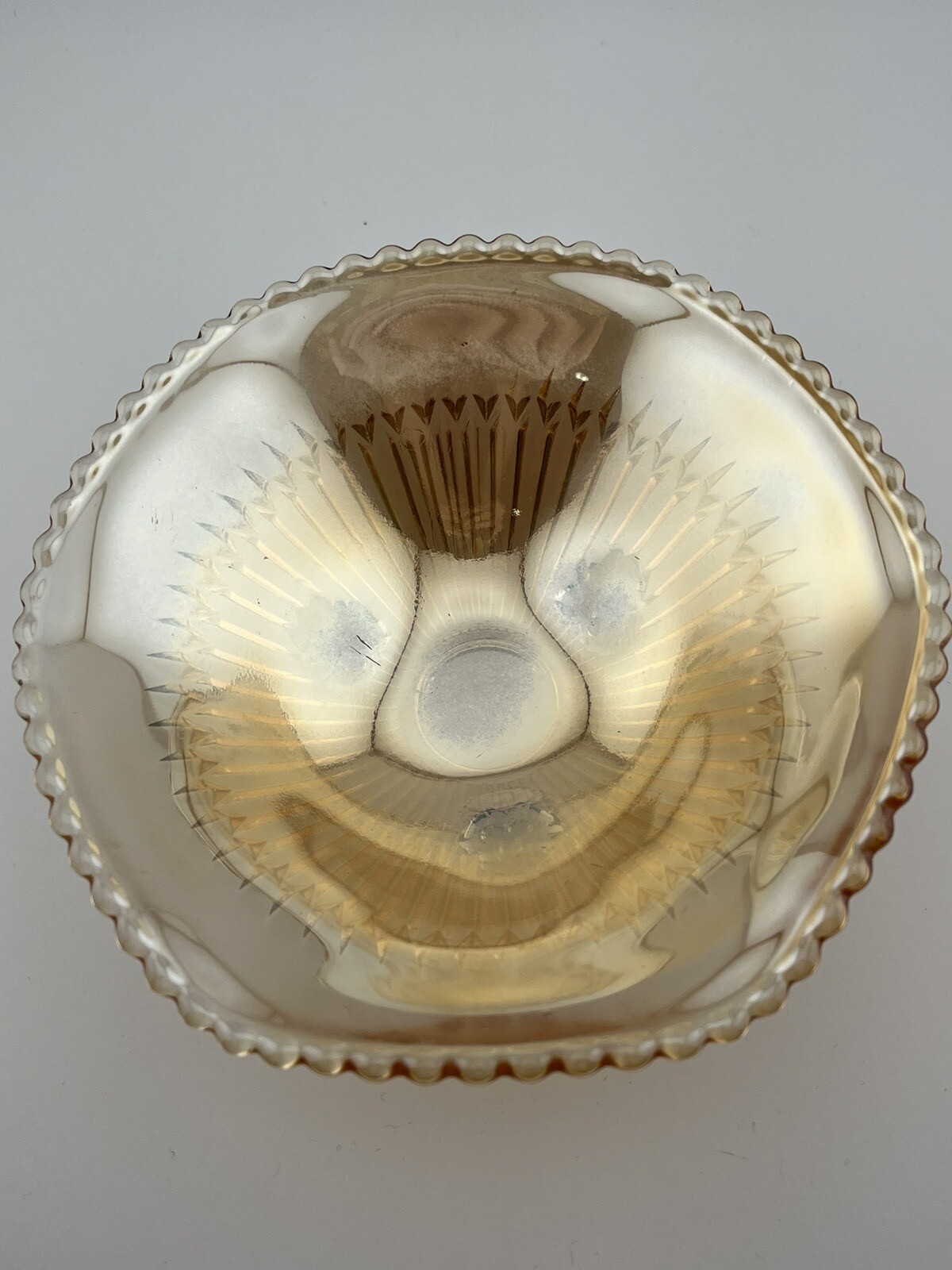 Small Iridescent 3 Footed Bowl Jeanette Anniversary Style Depression Glass Gold