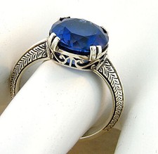 DECO VINTAGE STYLE 925 STERLING SILVER 5 CARAT LAB-CREATED SAPPHIRE RING  203X
