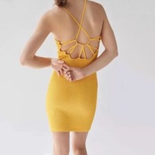 NWT Urban Outfitters Tyra Textured Strappy Back Mini Dress Yellow Orange Large