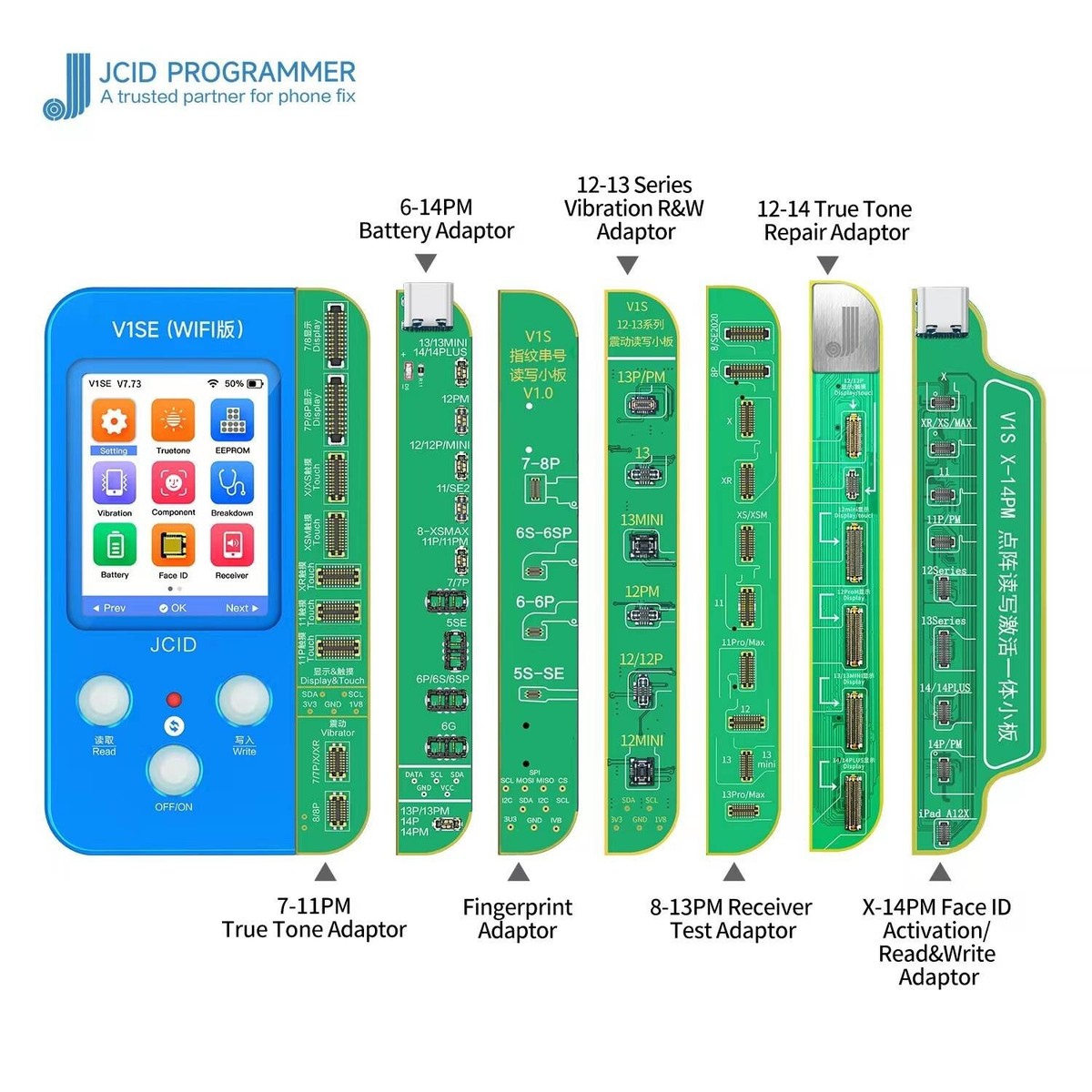 JC ID V1SE WLAN Programmierer – Mit 12 PCBs, Für IPhone Reparatur (Bildschirm, Batterie, Face ID)