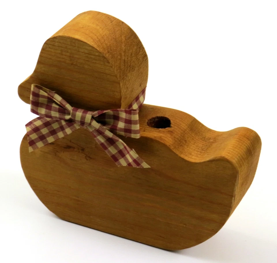 Pato de madera hecho a mano/hecho en casa con arco a cuadros rojo mini soporte para candelabro Foto 2 de 4