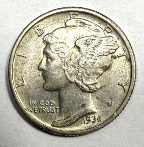 1936  Mercury Dime AU Almost Uncirculated