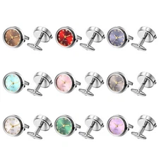 2pcs Men Shirt Cufflinks Working Watch Quartz Movement for Wedding Business Gift