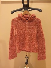 Authentic Sisley Red Casual Wool Woven Zip Jacket Sweater Hooded Size M Medium 