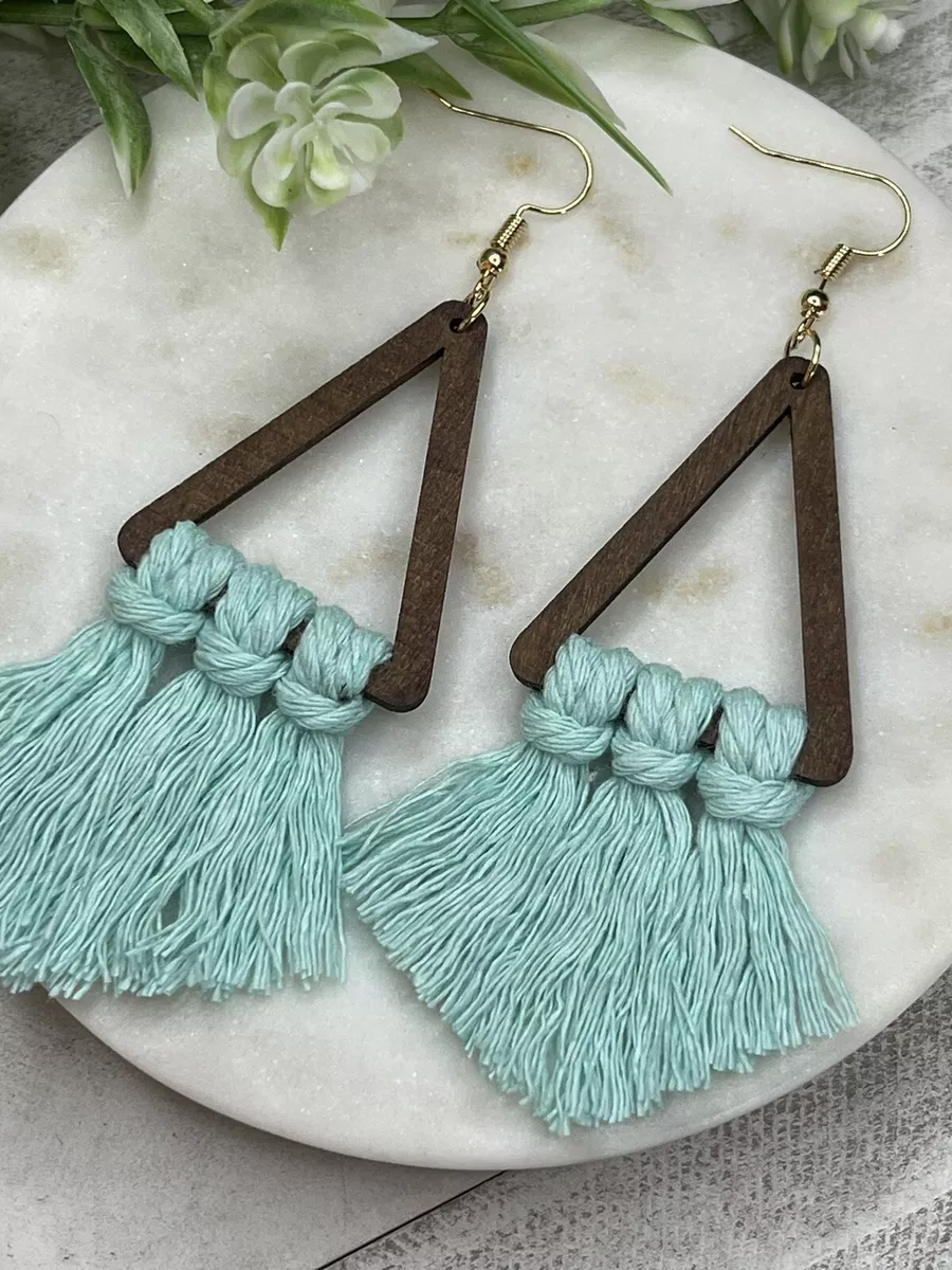 Wooden macrame cheap earrings