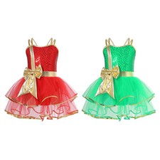 Girls Dress Up New Year Christmas Dancing Tutu Dress Eve Performance Skirt Gift