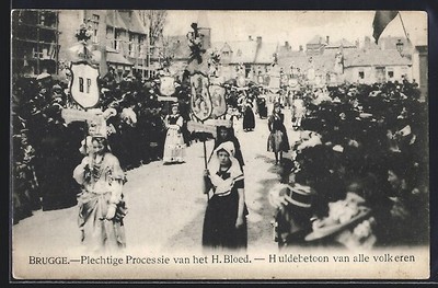 Old postcard Bruges, Plentiful Procession of St. Blood, Tribute of All Nations 