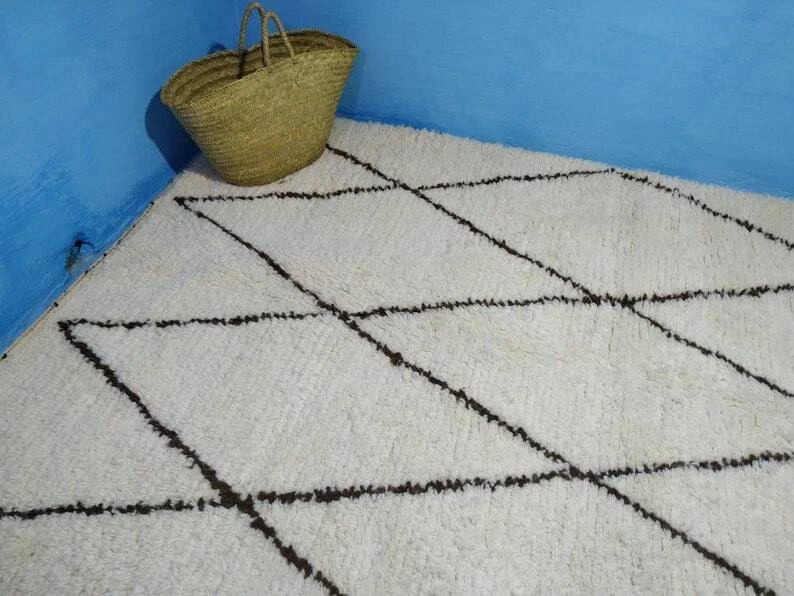 Beni Ourain Rug 6'8 "x 5,5" Ft Moroccan Rug Handmade Authentic Wool Carpet Brown - Image 2 of 4