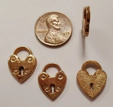  12 VINTAGE BRONZE ACRYLIC "MY LOCKED HEART" 18mm. FINDING BEAD CHARMS V748
