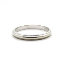 Art Carved 14k White Gold Milgrain Edge Wedding Band Ring sz7 New
