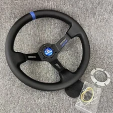 MOMO fullspead 340mm 14' Leather Deep Cone Sport Steering Wheel Blue button