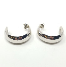 Vintage Silver Tone Textured Half Hoop Post Earrings, Minimal Polished Design