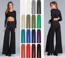 Women Ladies Palazzo Plain Flared Wide Leg Pants leggings Baggy Trousers