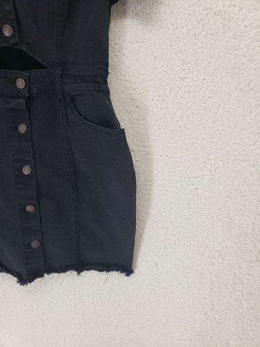Forever 21 Women Dress Large Black Cotton Blend Short Sleeve Button Down Cut Off - Picture 5 of 18