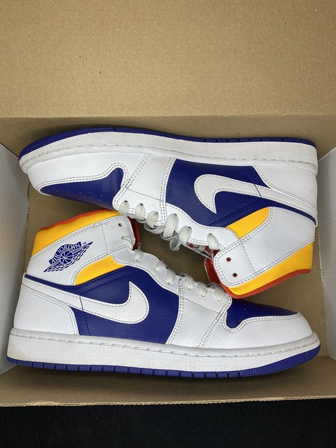 Jordan 1 Mid White Deep Royal Blue 