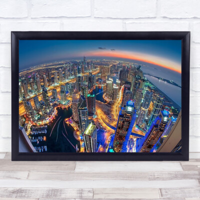 Dubai Colours Of Night Architektur Luftaufnahme Skyline Stadt Urban Wandkunstdruck