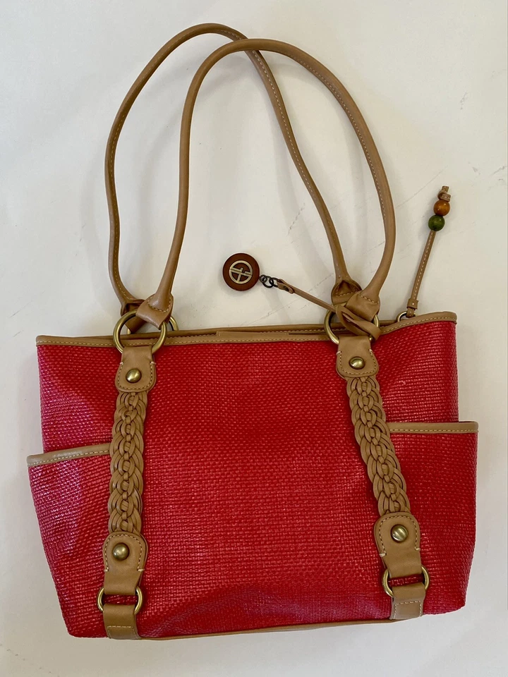 Giani Bernini Mujer Bolso de Mano Rojo Tostado Tejido Acento Trenzado con Logo Dije Cuentas Foto 2 de 4