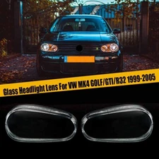 Glass Left & Right Car Headlight Headlamp Lens Cover For VW Golf MK4 1999-2005