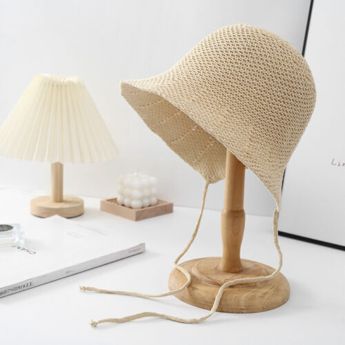 Gorra con gorro de paja francesa para mujer sombrero de cubo sombrero para el sol correa para la barbilla sombrero para el sol plegable - Imagen 29 de 31