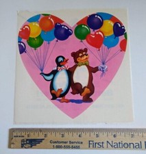 Lisa Frank 1984 Jumbo Sticker Bear  Penguin - Vintage RARE