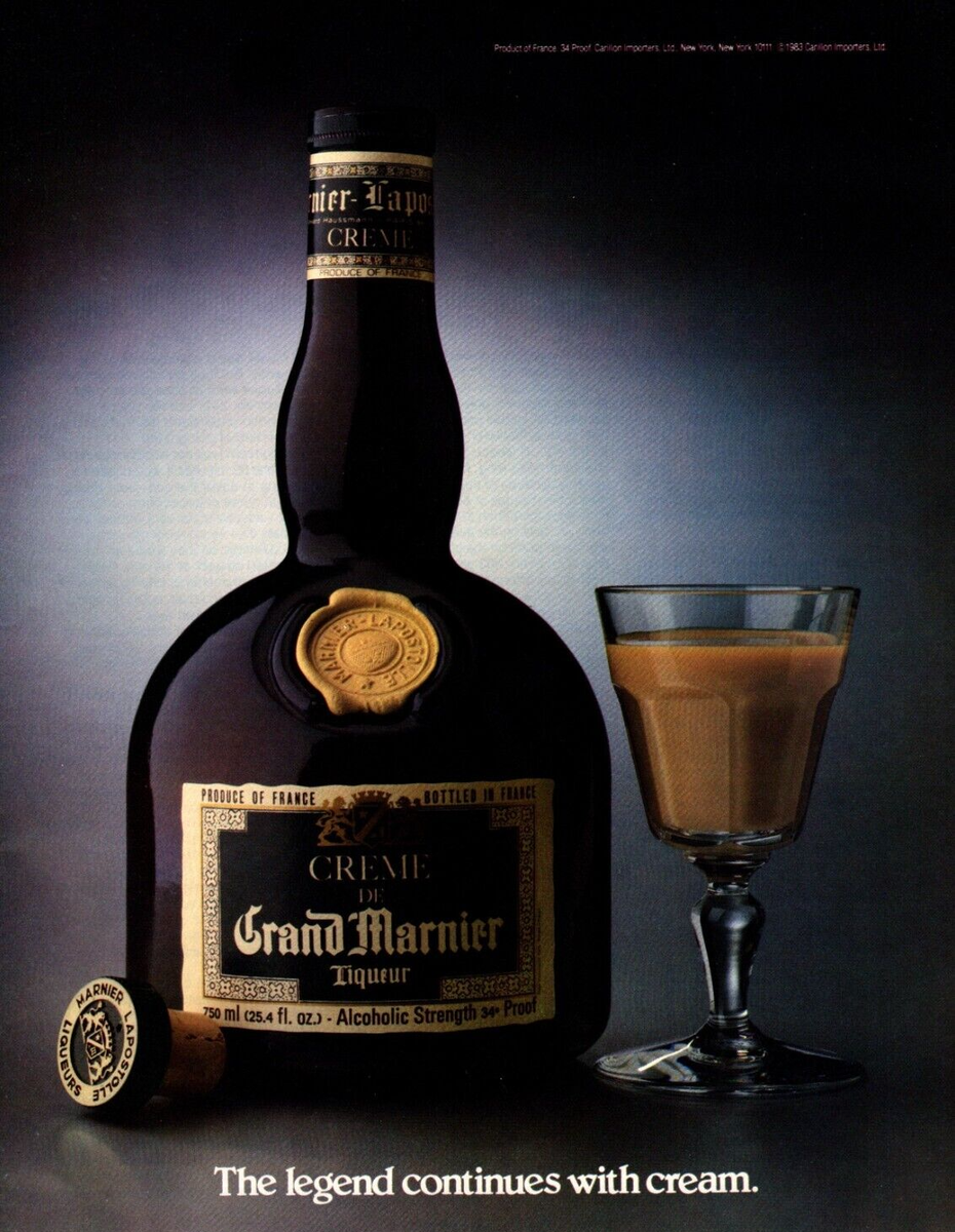 【未開封】Creme de Grand Marnier 1000ml 1983 CREME DE GRAND MARNIER LIQUEUR PRINT AD, FRANCE, BLACK