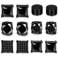 3 Pair Men Women Stainless Steel Magnetic Stud Earrings CZ Non Piercing Clip On