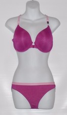 Victoria's Secret Strappy Back Front Closure Marl Demi T-Shirt Bra 32DD Panty S