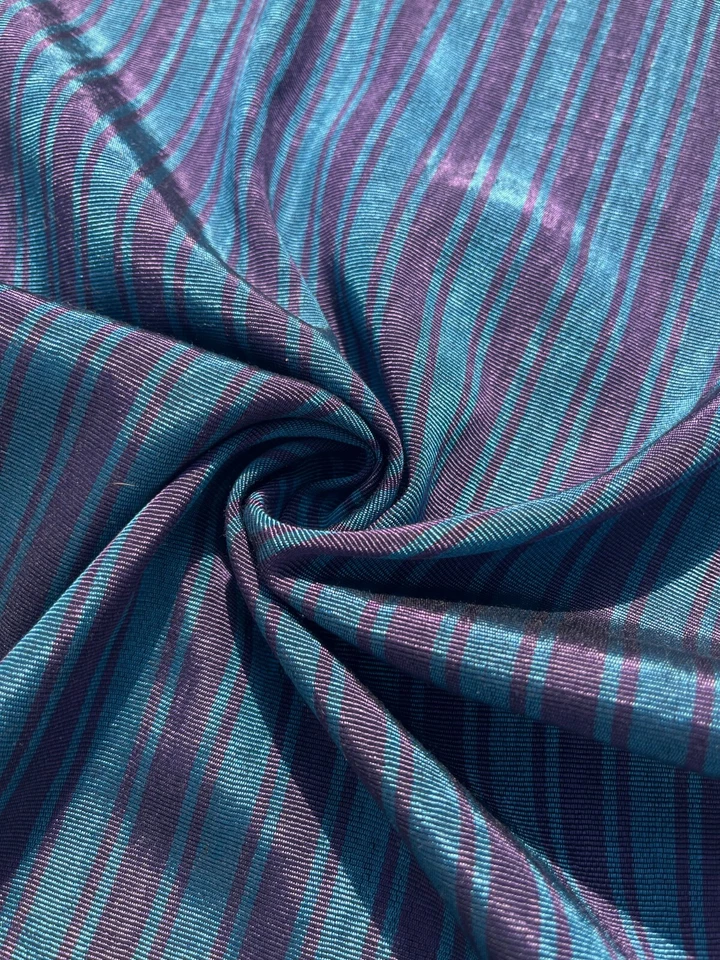 Moire Blue - Damson Striped Silk Luxurious Upholstery Ottoman Fabric By 2 Meter - Image 3 of 4
