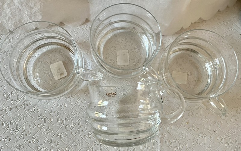 New KROSNO Lot of 4 Glass 8 Oz Punch Cups Poland Stackable Crate And Barrel