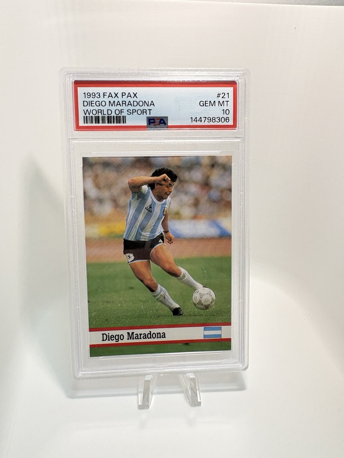 136690324 Diego Maradona 1993 Fax Pax World of Sport #21 PSA 10 Gem Mint Low Pop view 3