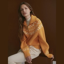 NEW Varley Size M Women's Sigrid Fairisle Half-Zip Sweater - Alpine Gold