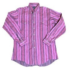 Wrangler Shirt Mens Size 16.5-34 Cowboy Cut Reg Pink Striped X-Long Tails VTG