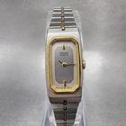 Seiko Tank Watch Women 14mm Silver Dial Two Tone 1320-6029 Rectangle New Battery