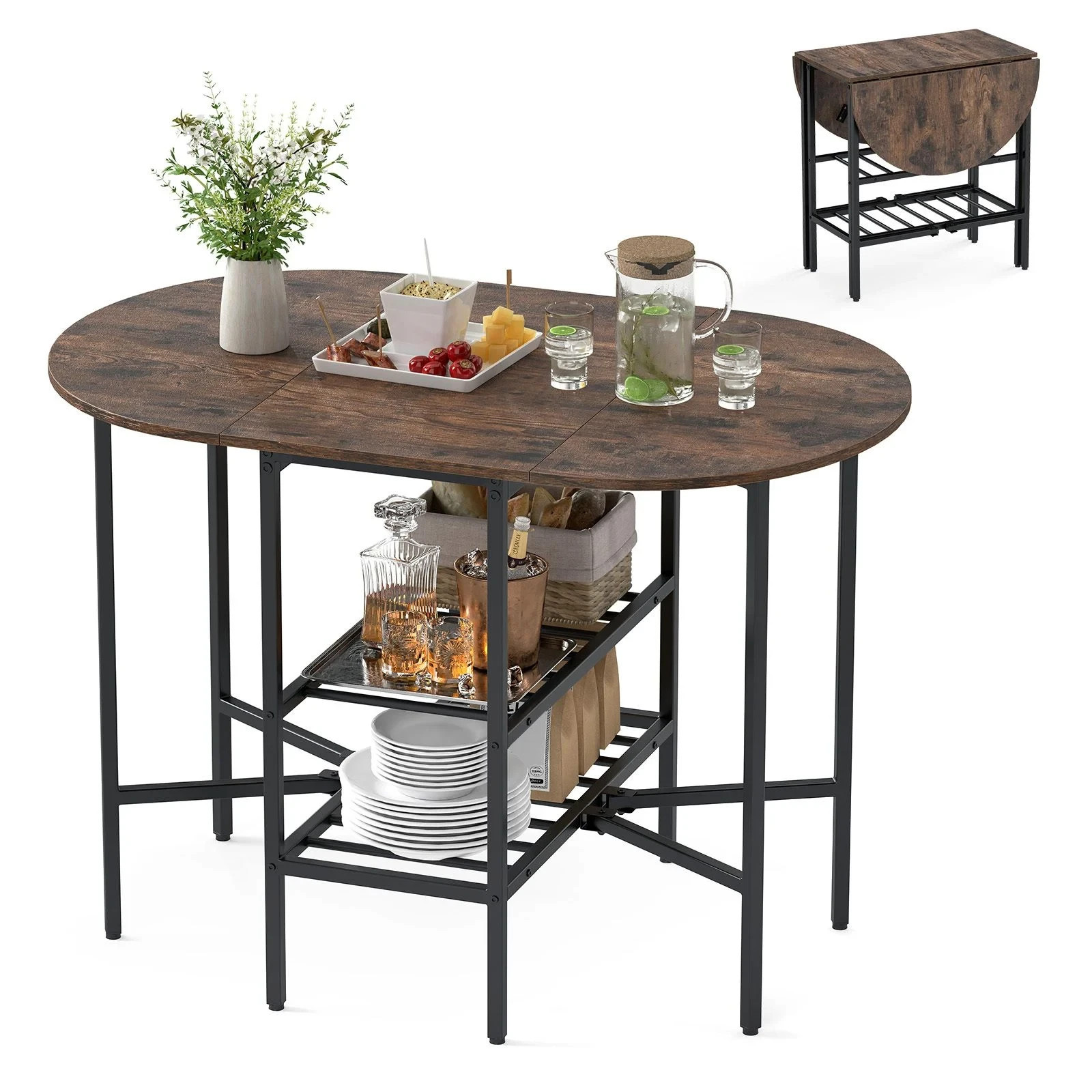 Foldable dining Table  Wooden Kitchen Drop Leaf Rustic industrial finish